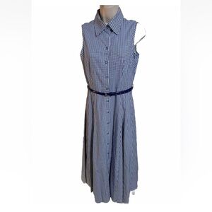NEW $138 Talbots Shirt Dress Blue White Gingham Cotton Collar Midi 16‎